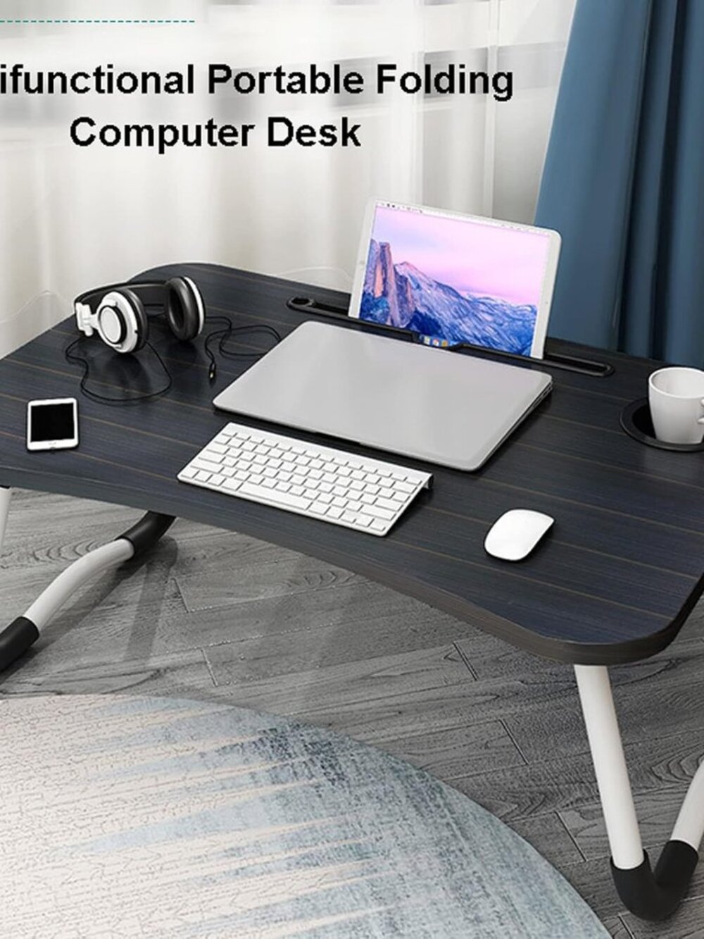 Foldable Portable Laptop Bed/Table/Desk with USB Charge Port and Cup Holder for